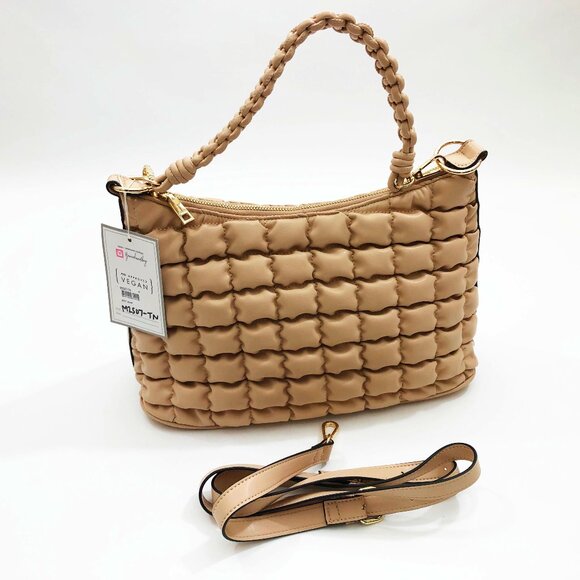 Jen & Co. Jacqueline Quilted Satchel Shoulder Bag Tan 14x9.5x5 inches - Picture 1 of 7
